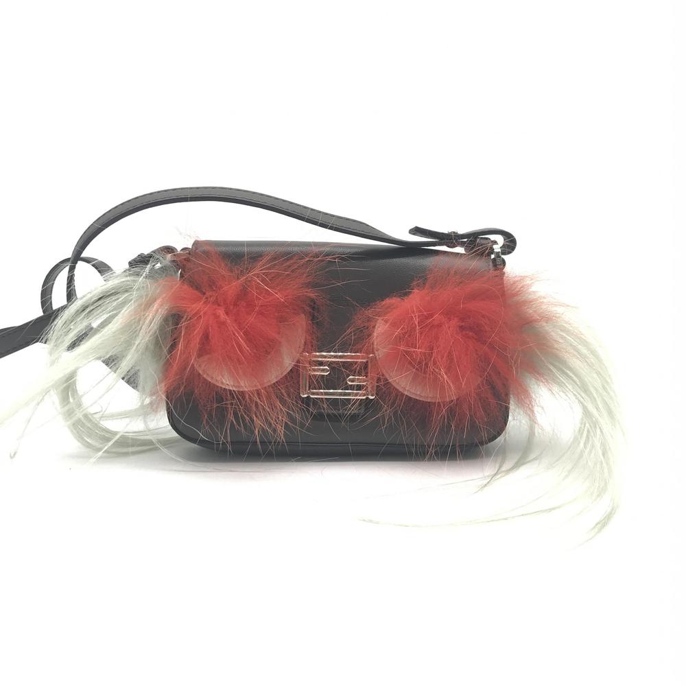 Fendi Nappa Shatoosh Fox Goat Fur Leather Crossbody Bag Black